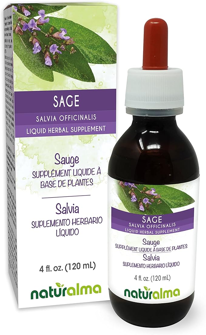 Naturalma Sage (Salvia officinalis) Leaf Alcohol-Free Tincture - 4 fl oz Liquid Extract in Drops - Herbal Supplement - Vegan