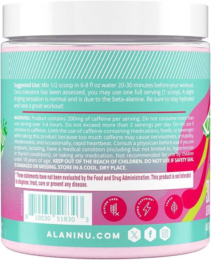 Alani Nu Pre Workout Powder Cherry Twist | Amino Energy Boost | Endurance Supplement | Sugar Free | 200mg Caffeine | L-Theanine, Beta-Alanine, Citrulline | 30 Servings