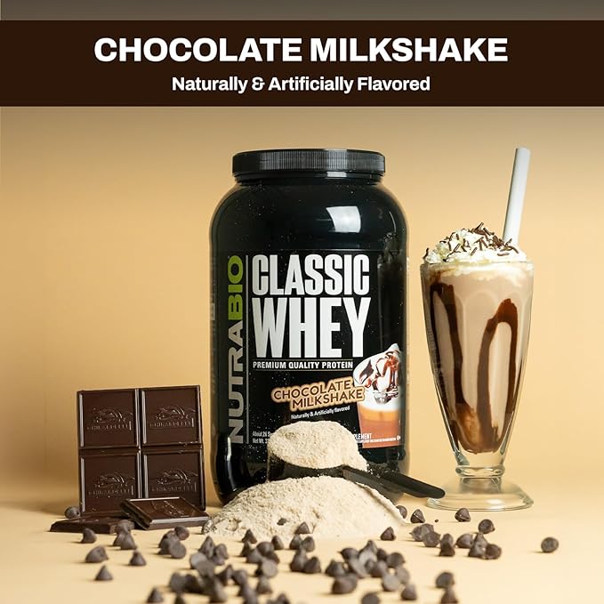 NutraBio Classic Whey Protein Powder- Full-Spectrum Amino Acid Profile - No Fillers, Artificial Colors, Preservatives - Low Glycemic Index - Chocolate Milkshake, 5 Pounds