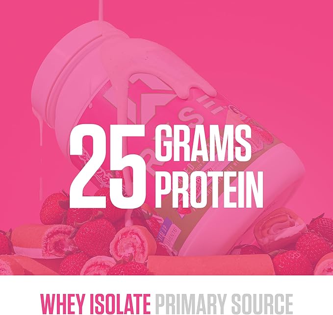 Ryse Loaded Protein Powder - Little Debbie Strawberry Shortcake Rolls - 25g Whey Protein Isolate & Concentrate with Prebiotic Fiber & MCTs - Low Carb & Low Sugar - 27 Servings / 2 lb Tub