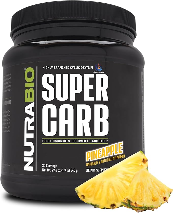 NutraBio Super Carb - Complex Carbohydrate Supplement Powder - Cluster Dextrin and Electrolytes for Performance Enhancement & Muscle Recovery - Pineapple, 30 Servings