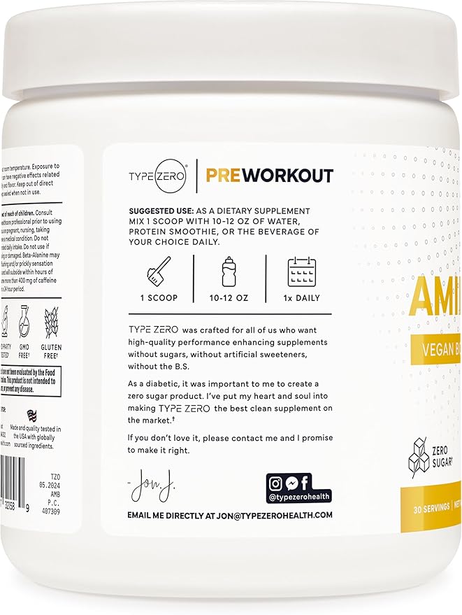 Type Zero Amino Burn Vegan BCAAs + Pre-Workout (Pina Colada Flavored)