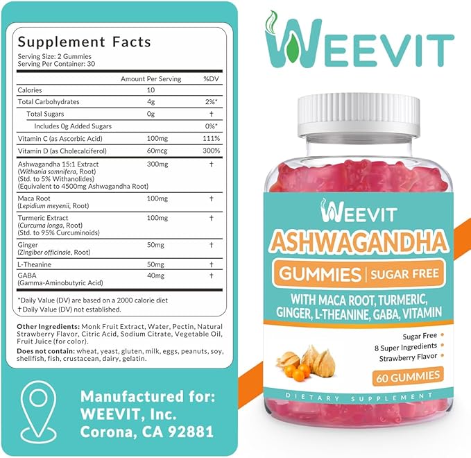Ashwagandha Gummies with Vitamin D for Women & Men, Ashwagandha Gummy with Maca Root Powder | Organic Ashwa Gummies for Boost Energy