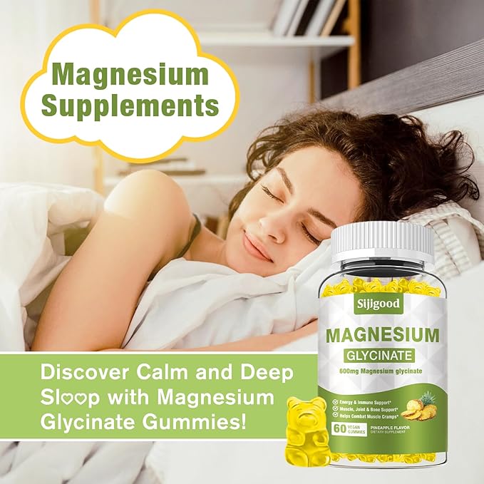 2 Pack Magnesium Glycinate Gummies 600mg, Relaxation & Zzz Support, Magnesium Potassium Supplement for Adults and Kids Sugar-Free, Vitamin C B6 B12 D3 and CoQ10, Pineapple Flavor, 120 Count