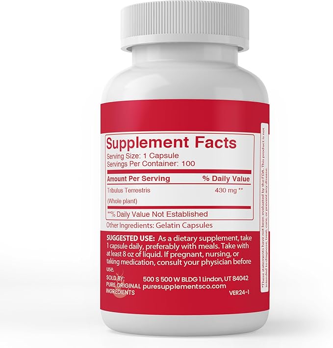 PURE ORIGINAL INGREDIENTS Tribulus Terrestris (100 Capsules) Always Pure, No Additives Or Fillers, Lab Verified
