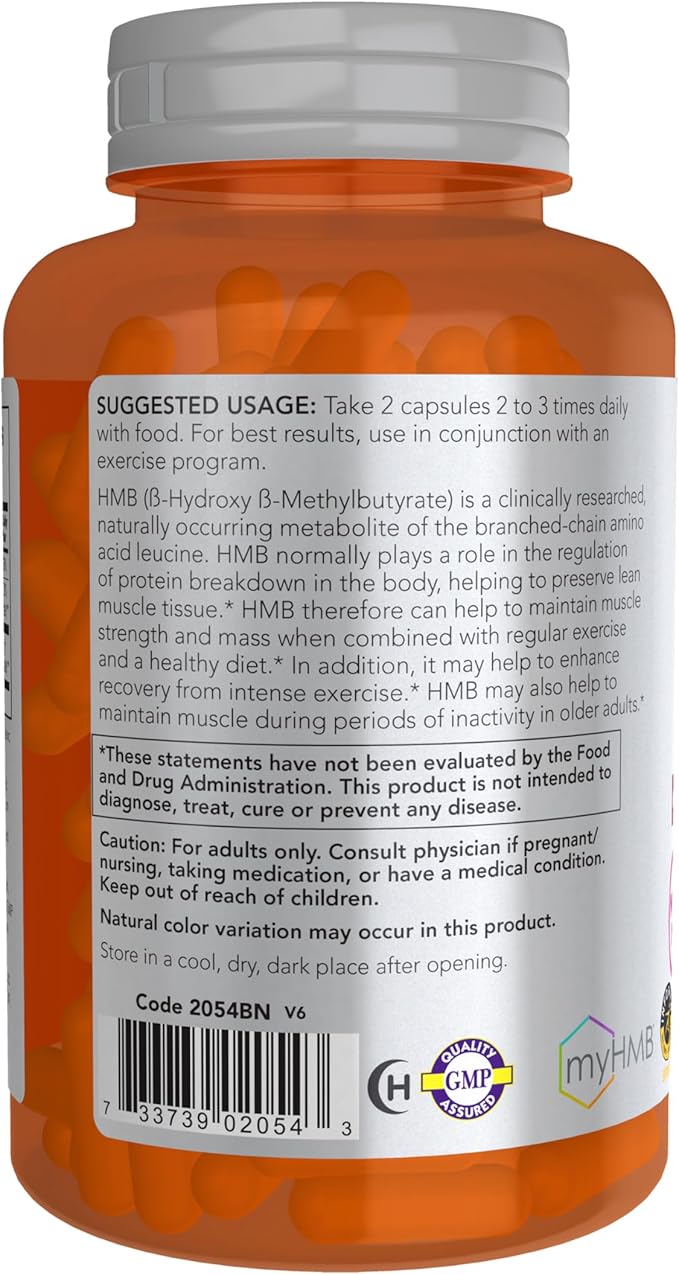 NOW Foods Sports Nutrition, HMB (β-Hydroxy β-Methylbutyrate) 500 mg, Sports Recovery*, 120 Veg Capsules