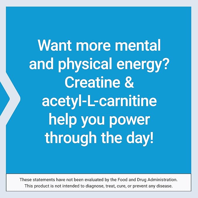 Life Extension Creatine Acetyl-L-Carnitine Energy Plus, Energy Support Supplement, creatine monohydrate, Acetyl-L-carnitine, Gluten-Free, Non-GMO, Vegetarian, 30 Servings