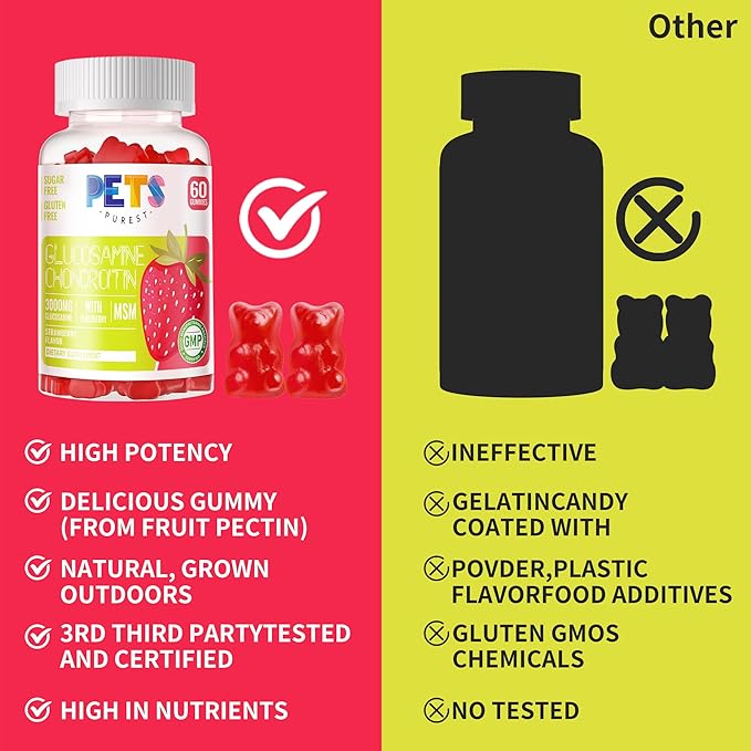 Glucosamine Chondroitin Gummies with MSM & Elderberry Extra Strength - Joint Support, Antioxidant Immune Support Supplement for Adults, Men & Women.Strawberry