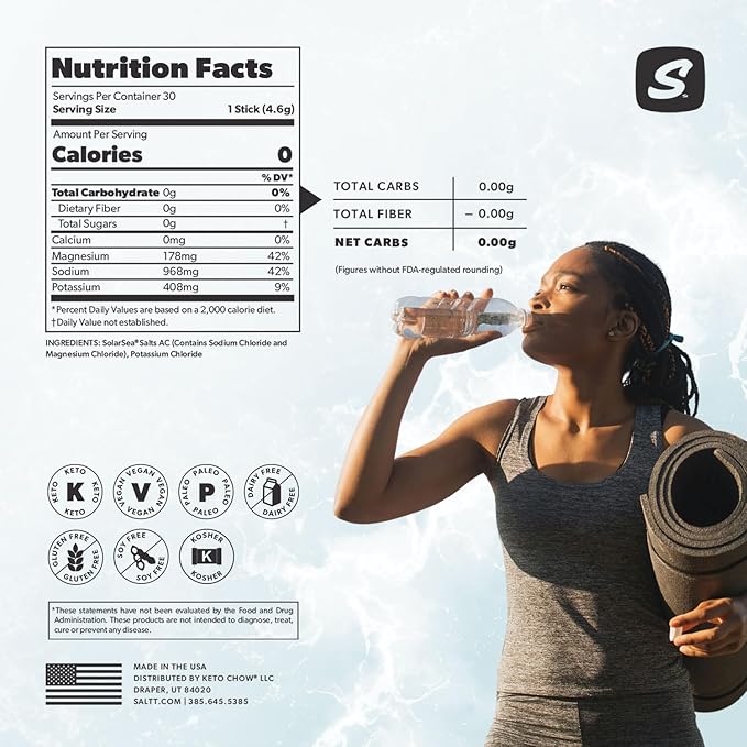 Keto Chow SALTT Electrolytes Powder Unflavored Drink Mix - Clean Slate - 30 Hydration Packets - Magnesium, Potassium, Sodium, Trace Minerals - Zero Sugar & Gluten Free - Travel Essentials