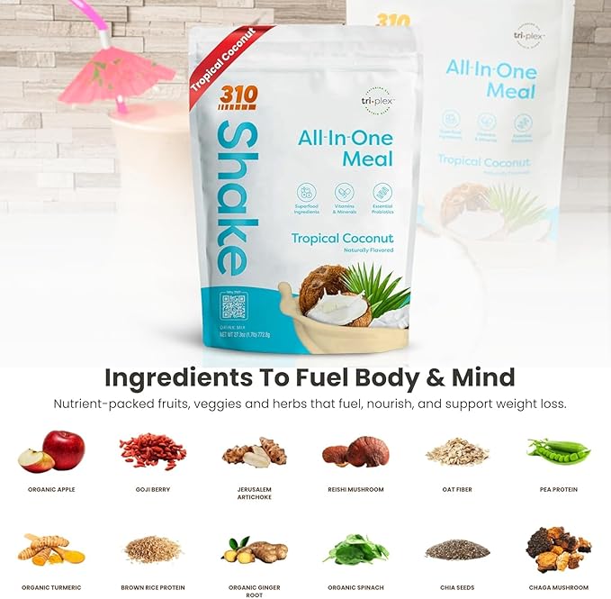 310 Nutrition All-In-One Meal Replacement Shake-Superfood Protein with Fiber, Probiotics & Adaptogens โ Low Carb, Vegan, Keto & Paleo Friendly - ๐ฎ๐ด ๐ฆ๐ฒ๐ฟ๐๐ถ๐ป๐ด๐ ๐ง๐ฟ๐ผ๐ฝ๐ถ๐ฐ๐ฎ๐น ๐๐ผ๐ฐ๐ผ๐ป๐๐