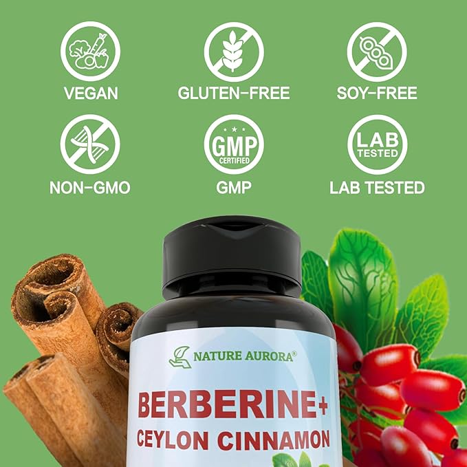 Berberine Supplement with Ceylon Cinnamon & Chromium Picolinate, 10-in-1 Berberine 1000mg Per Serving, Berberine 5X for Metabolism, Heart and Immune Support (90 Capsules)