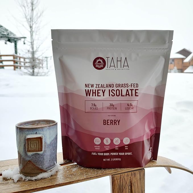 Taha Health & Nutrition Berry Whey Protein Isolate Powder, 30g Protein, 7.9g BCAAs, 4.3g Leucine | New Zealand Free-Range, Grass-Fed Dairy | Gluten-Free, Keto, Kosher | 2LB,24 Servings