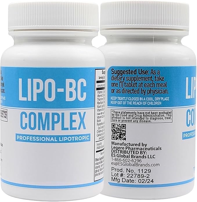 Lipo-BC Complex, LIPO BC Tablets Lipotropic Tablets for Energy and Wellness | Natural Clean Energy with Dietary Nutrients Manufactured by Legere Pharmaceuticals (120 Tablets)