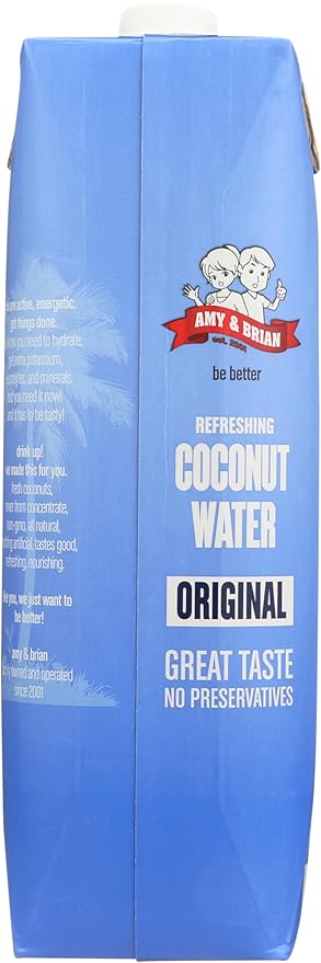 Amy & Brian Pure Coconut Water, 1 Liter (Pack of 6) | Best Tasting Coconut Water | Non-GMO & No Added Sugar | Refreshing & Hydrating Real Coconut Water