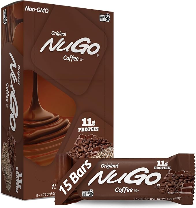NuGo Protein Bar, Coffee, 11g Protein, Gluten Free, 15 Count