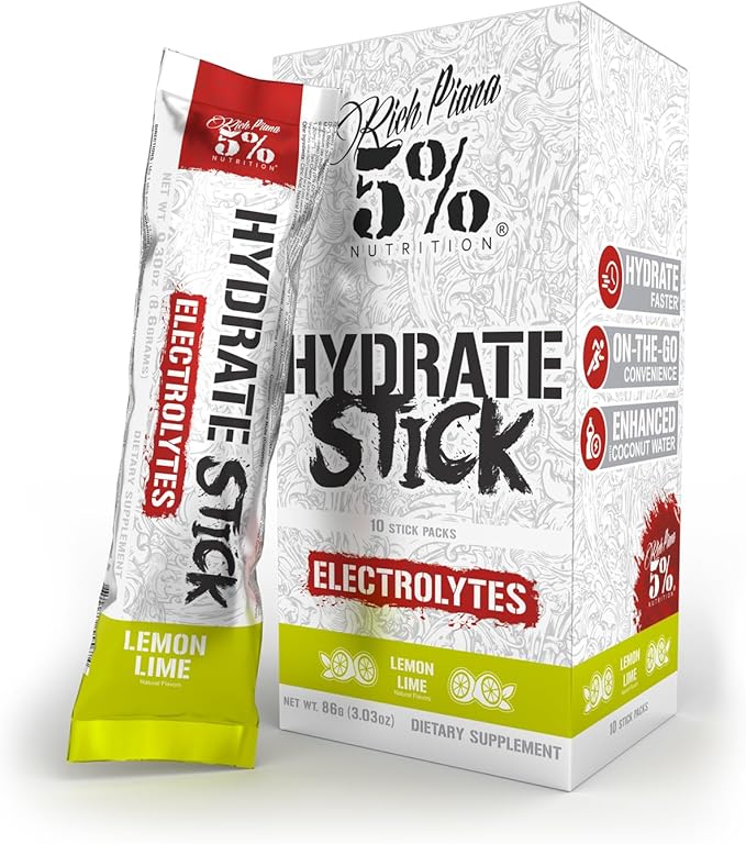 5% Nutrition Hydrate Stick Hydration Packets | Sport Electrolyte Powder Mix Packets with Coconut Water (Lemon Lime) (10 Count)