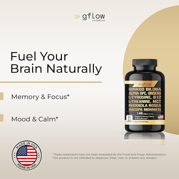 Ginkgo Biloba & Panax Ginseng 1446 mg, Alpha Gpc, L Tyrosine, L Theanine, Bacopa monnieri, Rhodiola Rosea, Phosphatidylserine, B12, MCT, DMAE - Complex with 11-1 Vitamins