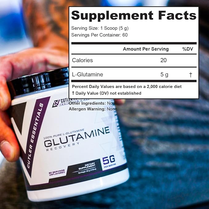 Cutler Essentials 100% Pure L-Glutamine for Enhanced Recovery, Lean Muscle Support and Improved Protein Synthesis | Unflavored, 60 Servings
