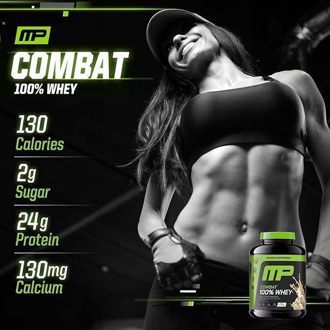 MusclePharm Combat 100% Whey Protein Powder, Vanilla Flavor, Fast Recovery & Muscle Gain with Whey Protein Isolate, High Protein Powder for Women & Men, Gluten Free, 5 lb, 70 Servings
