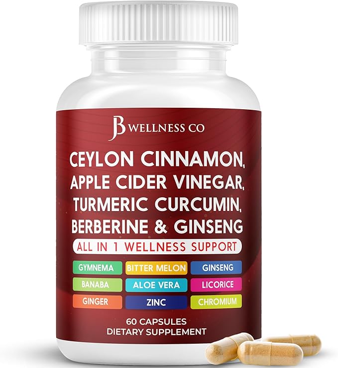 Ceylon Cinnamon, Turmeric, ACV, Ginseng, Aloe Vera, Berberine Plus Banaba, Ginger Root - 60 Capsules