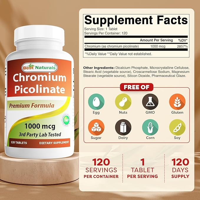 Best Naturals Chromium Picolinate 1000 mcg 120 Tablets