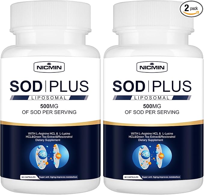 500MG Superoxide Dismutase Supplement - SOD Plus with Liposomal Glutathione, AKG, Green Tea Extract, L-Arginine, Lysine, Resveratrol and Vitamin E for Immune Support, Antioxidant 120 Capsules