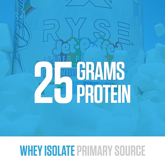 Ryse Loaded Protein Powder - Jet-Puffed Marshmallow - 25g Whey Protein Isolate & Concentrate with Prebiotic Fiber & MCTs - Low Carb, Low Sugar, Digestive-Friendly - 27 Servings / 2 lb Tub