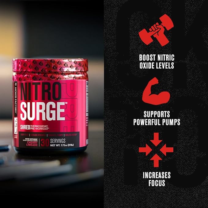 Jacked Factory Nitrosurge Shred Thermogenic Pre-Workout in Fruit Punch & N.O. XT Nitric Oxide Booster for Men & Women