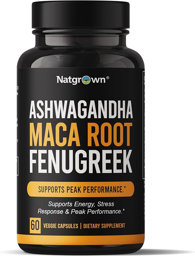 Natgrown Ashwagandha Maca Root Fenugreek Extract Capsules Supplement for Men & Women - Vegan Pills - 60ct