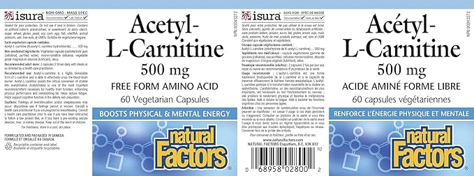 Natural Factors Acetyl L-Carnitine 500 milligrams, 60 Vegetarian Capsules