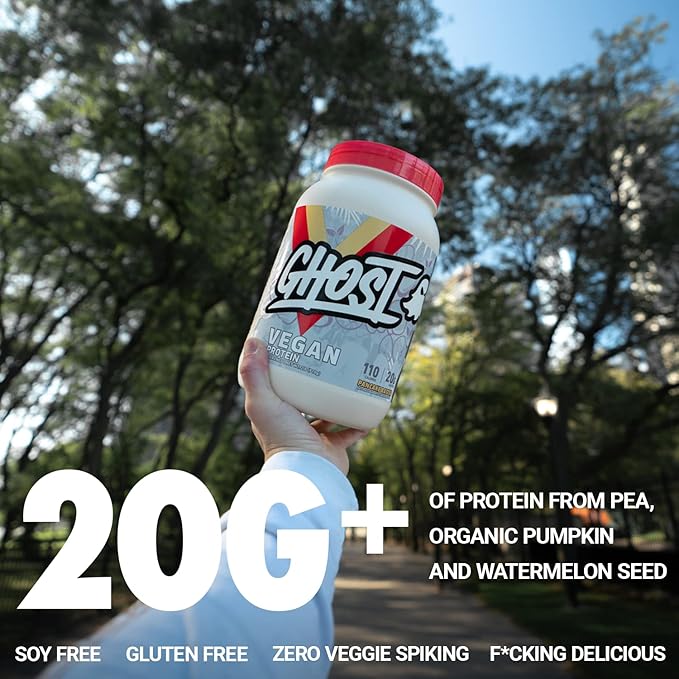 GHOST Vegan Protein Powder, Pancake Batter - 2lb, 20g of Protein - Plant-Based Pea & Organic Pumpkin Protein - Post Workout & Nutrition Shakes, Smoothies, & Baking - Soy & Gluten-Free
