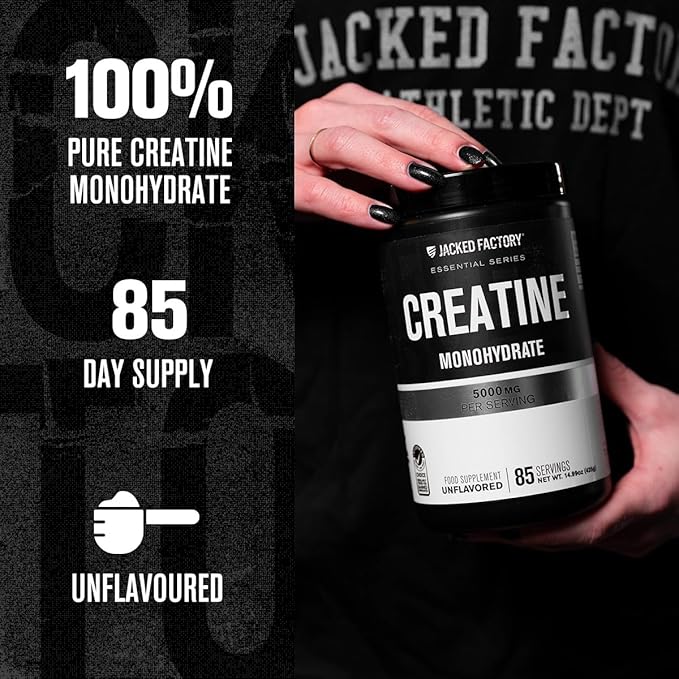 Jacked Factory Creatine Monohydrate Powder 425g - Creatine Supplement for Muscle Growth, Increased Strength, Enhanced Energy Output and Improved Athletic Performance 85 Servings, Unflavored