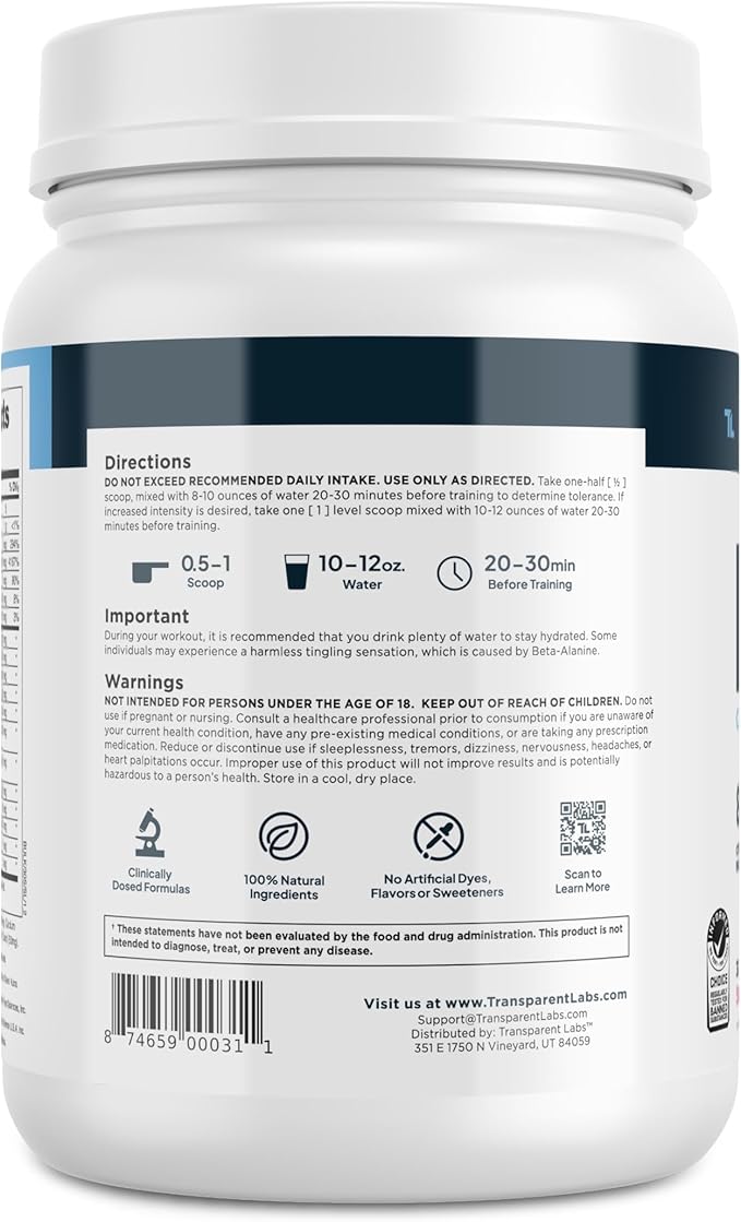 Transparent Labs Bulk Pre Workout Powder - Naturally Sweetened Advanced Pre-Workout Formula for Muscle Building and Strength - 30 Servings, Strawberry Lemonade