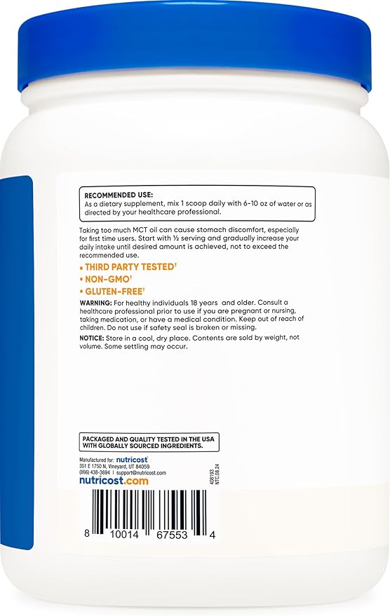Nutricost C8 MCT Oil Powder 1LB (16oz) - 95% C8 MCT Oil Powder