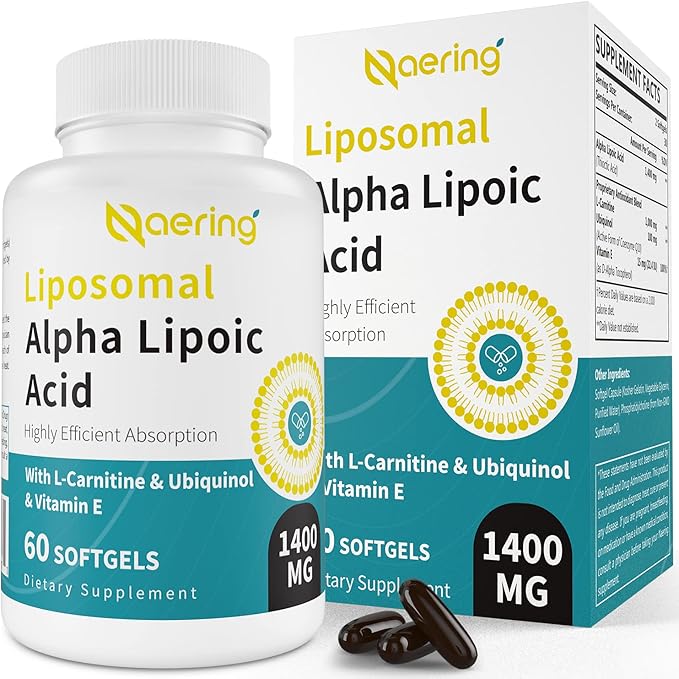 Liposomal Alpha Lipoic Acid 1400mg Softgels, ALA Supplement with L-Carnitine 1000mg, Ubiquinol (Active CoQ10) 100mg and Vitamin E 10mg,Alpha-Lipoic Acid for Antioxidants, Energy 60 Softgels