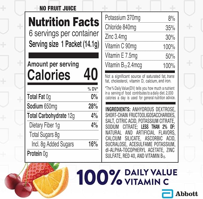 Pedialyte with Immune Support, Electrolytes with Vitamin C and Zinc, Advanced Hydration with PreActiv Prebiotics, Fruit Punch, Electrolyte Drink Powder Packets, 6 Count (Pack of 4