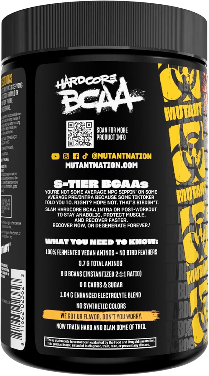 Mutant Hardcore BCAA - Pre, Intra or Post Workout – BCAA Next Level branched-Chain Amino Acids Supplement – Hydration + Recovery - 30 Serving - Pineapple
