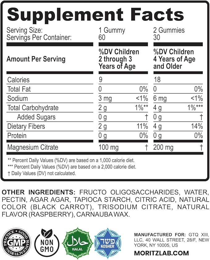 DR. MORITZ Sugar-Free Calm Magnesium Gummies for Kids and Adults - Non-GMO Kids Magnesium Gummies - Raspberry Flavor - 1-Pack (60 Count)