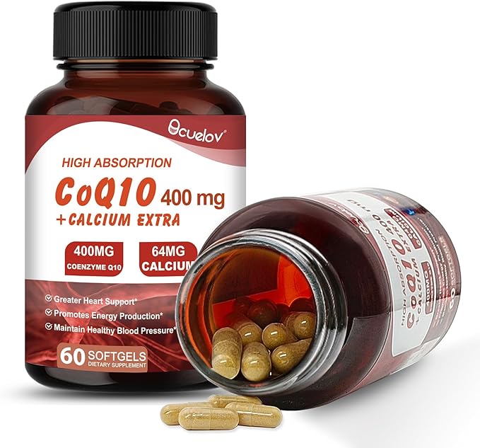 CoQ10 400mg Capsules, Coenzyme Q10 High Absorption Supplements | Heart Supports & Cellular Energy Production Supplement, No Dairy, No Gluten - 60 Capsules (30 Serv)