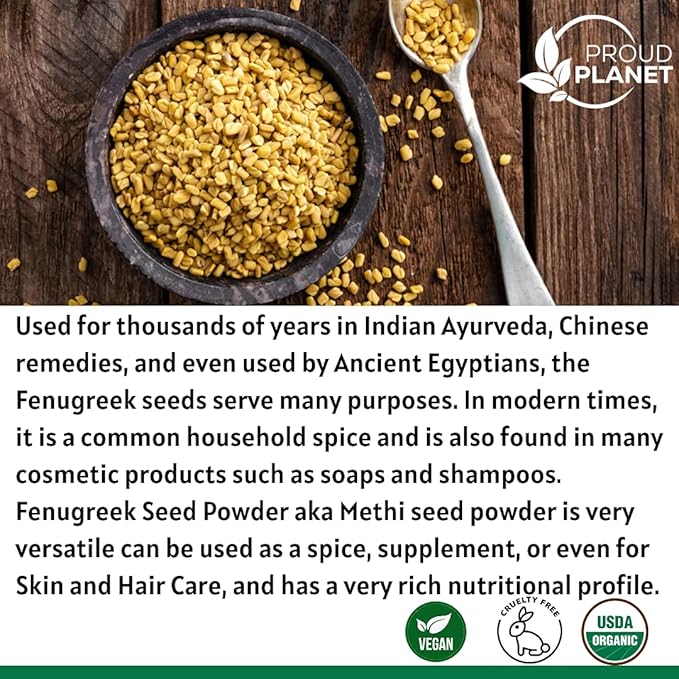 Organic Fenugreek Powder 8oz (226g) For Health, Skin & Hair Methi Seeds Powder | Non GMO & Gluten Free | USDA Certified by Proud Planet