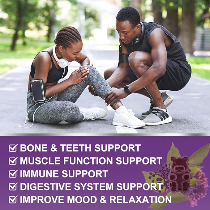 Calcium Magnesium Zinc Gummies with Vitamin D3 - High Absorption Complex Calcium Supplement with Sea Moss, Elderberry for Bone, Muscles, Immune, Mood & Sleep Support, Vegan - 60 Gummies