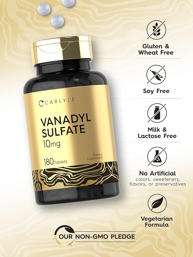 Carlyle Vanadyl Sulfate 10mg | 180 Tablet Capsules | with Chromium Picolinate | Vegetarian, Non-GMO, Gluten Free Supplement