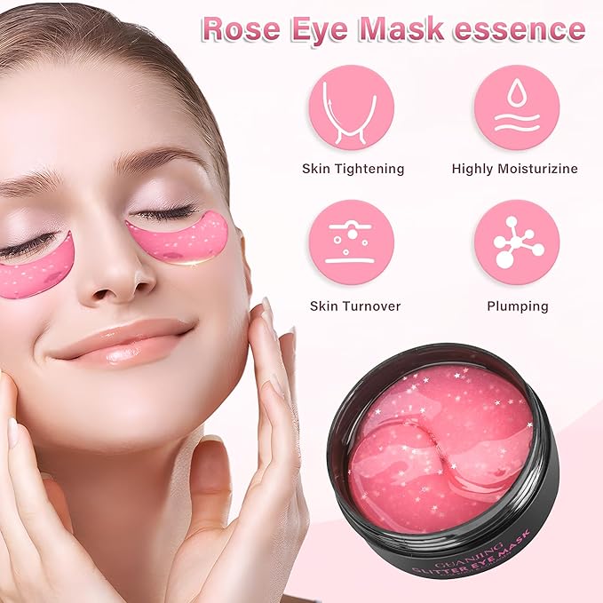 Under Eye Mask (30 Pairs),Under Eye Patches for Dark Circles,Puffiness and Eye Fatigue,Shimmering Eye Masks with Hyaluronic Acid Niacinamide,For Women and Men, Anti-Aging Eye Masks (Pink)