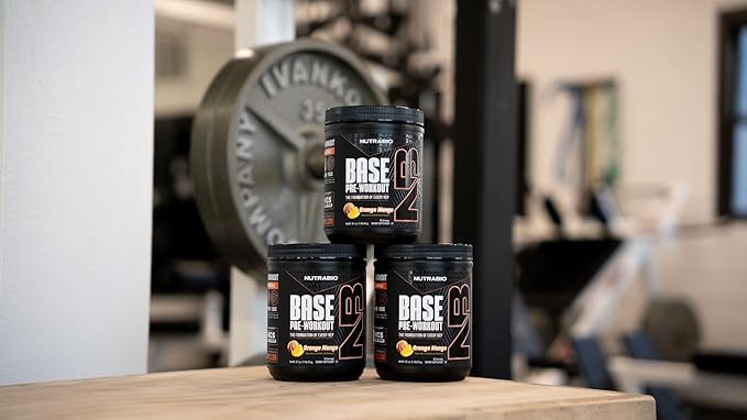 NutraBio Base Pre-Workout Powder 200mg Caffiene, Sustained Energy, Focus, Endurance, Pump, Sugar Free, Clean Preworkout for Men and Women - Beta Alanine, L-Tyrosine, 30 Servings - Orange Mango