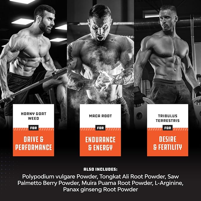 Testosterone Supplement for Men - Testosterone Booster for Men with Horny Goat Weed, Maca Root, Tongkat Ali & Tribulus Terrestris - Energy Support, Performance Enhancer, Muscles Building - 60 Capsules