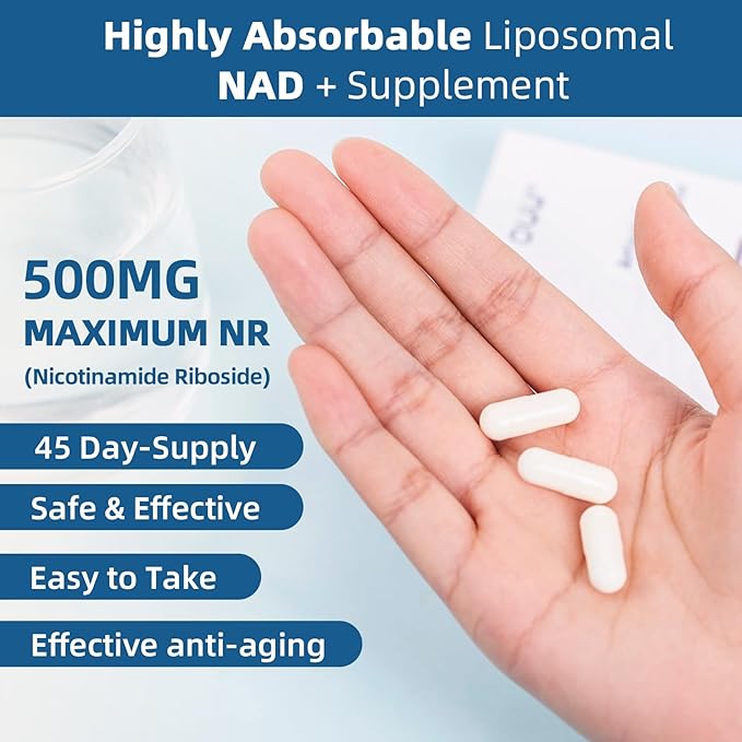 NAD+ Resveratrol Supplement for Women Men | Liposomal Nicotinamide Riboside 500mg Organic Pure NAD+ Booster Clinically Proven Cellular Energy Anti-Aging Metabolism Enhancer Support 90 Vegan Capsules