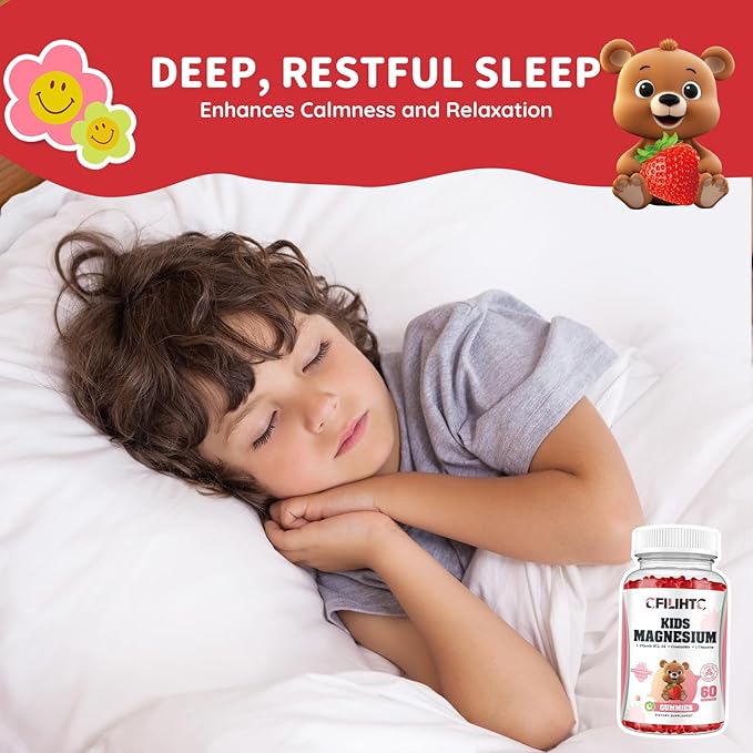 Kids Magnesium Glycinate Gummies, Magnesium for Kids & Adults with Citrate, Zinc, Vitamin D3, B12, L-Theanine Supplement for Sleep Bone & Muscle Mood, Strawberry, 60ct