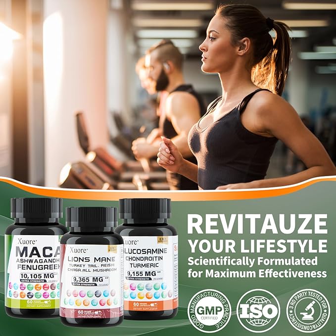 Bundle of Glucosamine,Maca,Lions Mane, Black Seed Oil, Ashwagandha, Ginger & Rhodiola Rosea, Panax Ginseng, Turkey Tail, Reishi, Cordyceps, Chaga All in 1 Supplements (1 Pack)