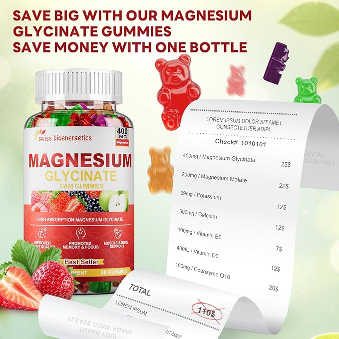 (2 Pack) Magnesium Glycinate 400mg Gummies for Women & Men - Calcium Supplement with Magnesium Malate, B6, Zinc, Vitamin D, CoQ10 - Non GMO, Sugar Free for Vegan (Multi-Flavor)