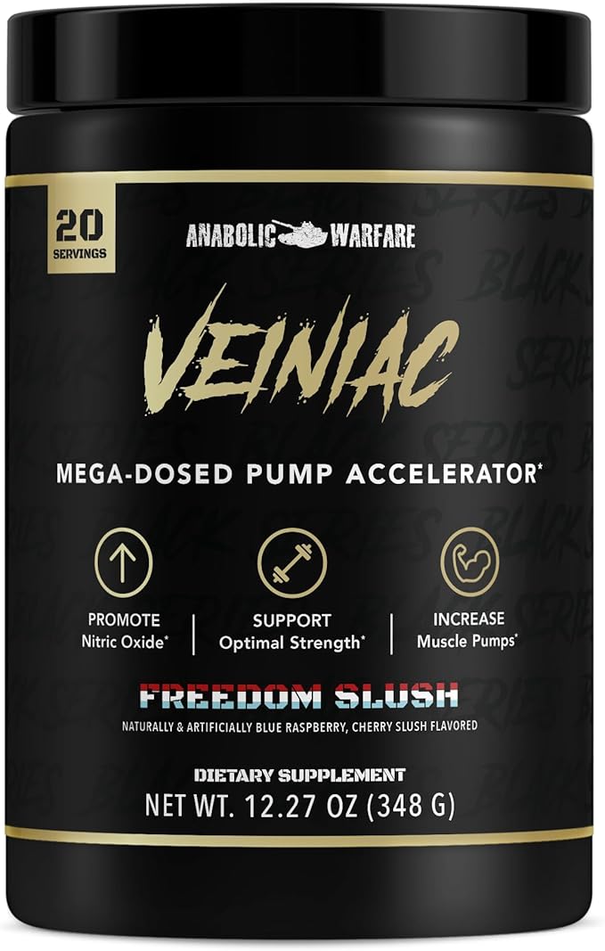 Anabolic Warfare Veiniac Muscle Pump Activator Supplement Stimulant Free Pre-Workout with L-Citrulline, Betaine Anhydrous, & Added AGMass™, Increases Nitric Oxide*, Freedom Slush 20 Servings